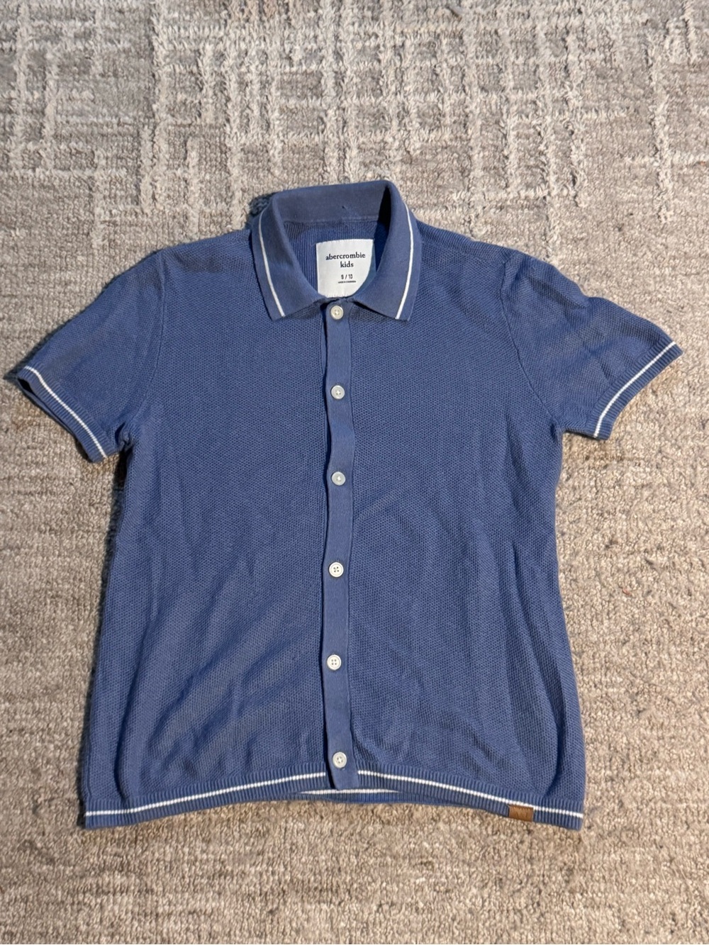 Abercrombie kids camp collar button down col blue white size 9/10